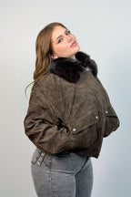 Bomber Gamuza Ivy con Cuello Peludo Removible